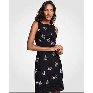 Ann Tayler womens floral eyelet embroidered shift dress sleeveless spring 10